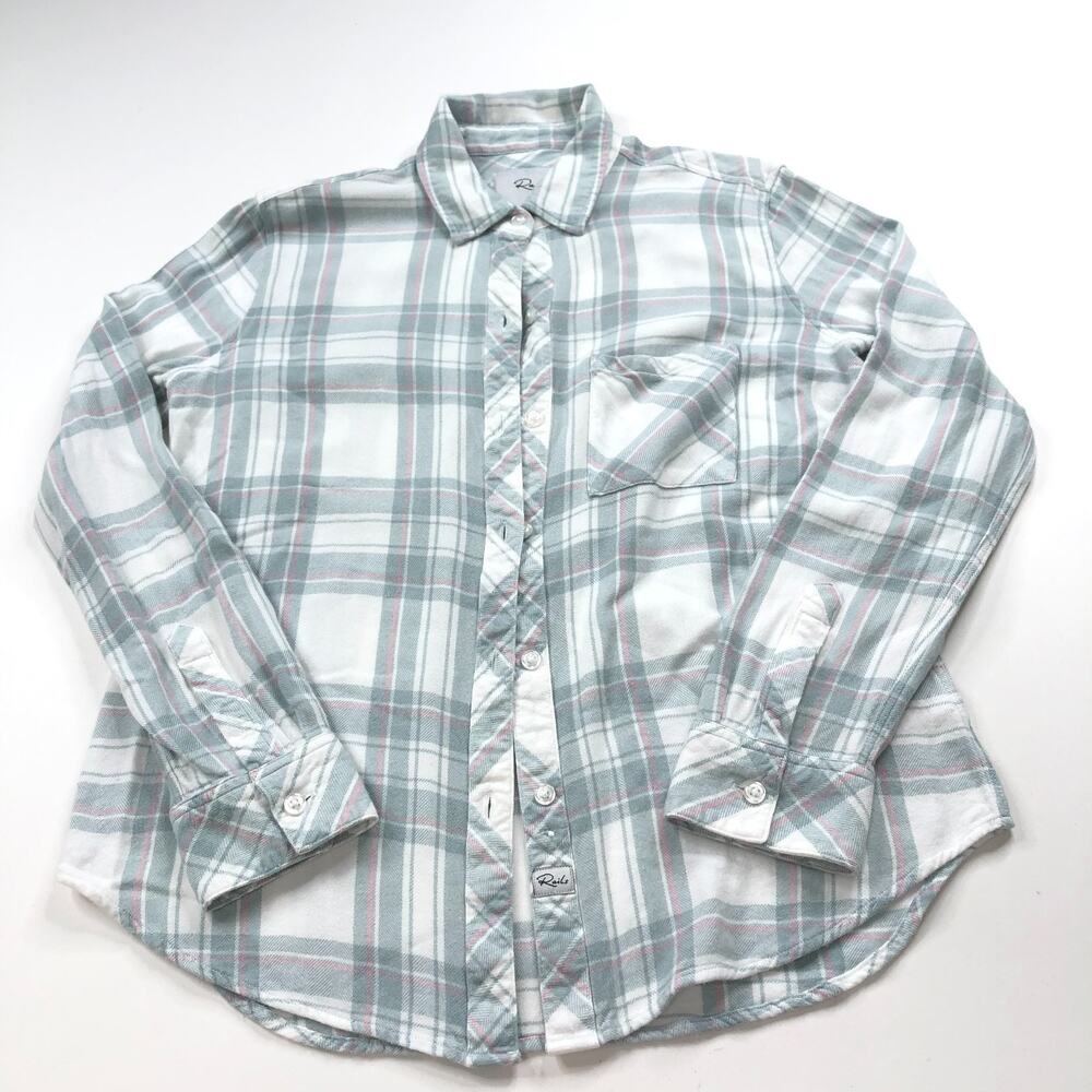 Rails XS 100% Rayon Women's Button Long Sleeve Check Plaid Shirt Green